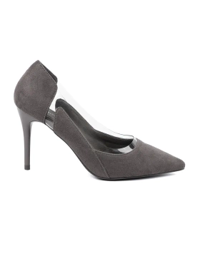 Grey Suede Pumps with Transparent Inserts
