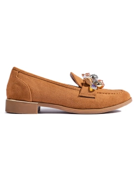 Chic Camel Loafers with Crystals