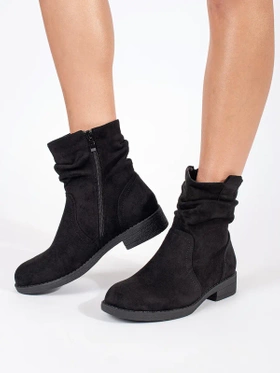 Black Suede Cowboy Ankle Boots