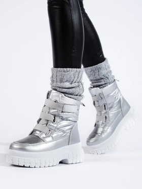 Silver Velcro Snow Boots