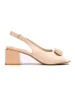 Suede Low-Heel Sandals in Beige
