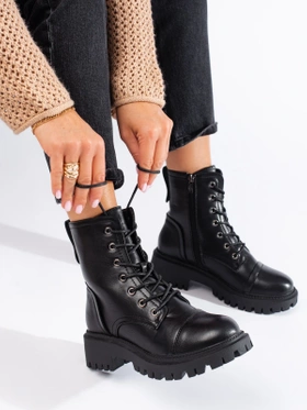 Black Faux Leather Ankle Boots