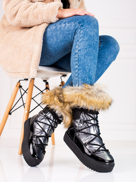 Silver Platform Snow Boots with Faux Fur