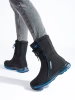 Black and Blue Softshell Snow Boots with Faux Fur Trim