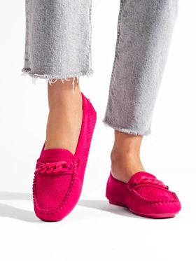 Pink Suede Lace-Pattern Loafers