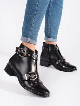 Black Ankle Boots with Cutouts and Embellishments