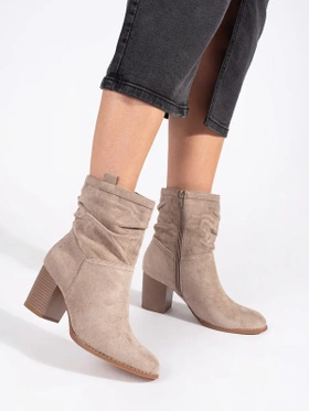 Beige Suede Block Heel Ankle Boots