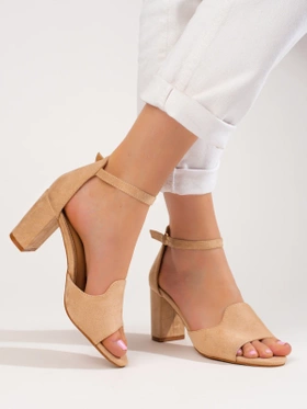 Beige Block Heel Sandals by Potocki