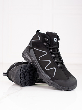 High Lace-Up Trekking Boots, Black and Gray