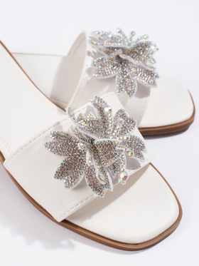 White Slide Sandals with Embellishment