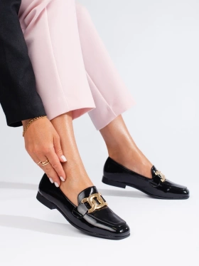 Glossy Black Loafers with a Chain