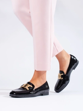 Glossy Black Loafers with a Chain