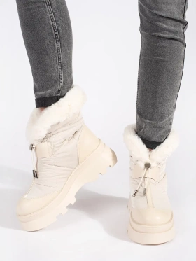 Cozy Beige Snow Boots with White Fur on Platform