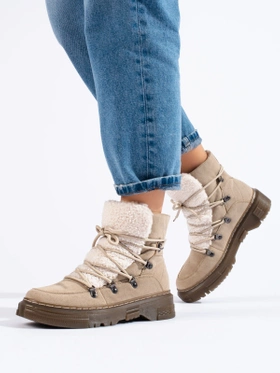 Beige Snow Boots with Faux Fur Lining