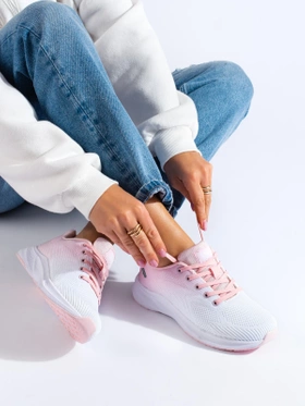 Lightweight Athletic Shoes in White and Pink