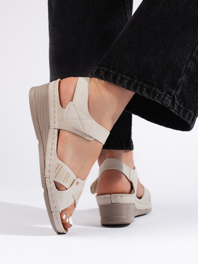 Beige Wedge Strap Sandals