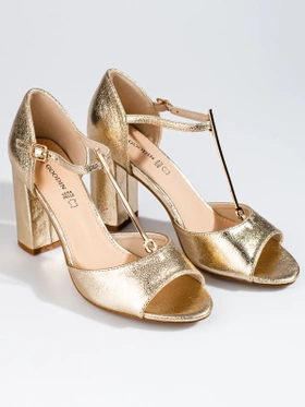 Classic Gold High Block Heel Sandals