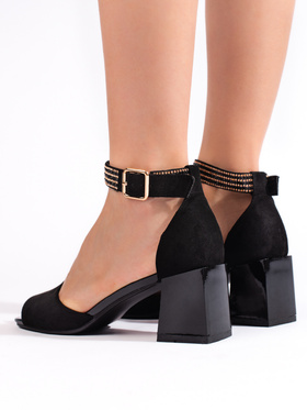 Black Low Block Heel Sandals