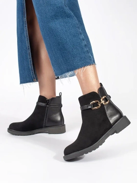 Black Ankle Boots with Decorative Buckle