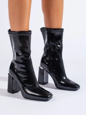 High Heel Ankle Boots in Glossy Faux Leather