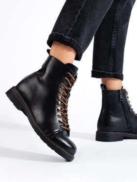 Chic Lace-Up Black Ankle Boots by Vinceza