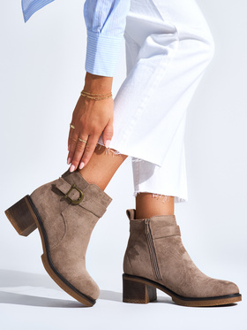 Chic Beige Suede Block Heel Boots