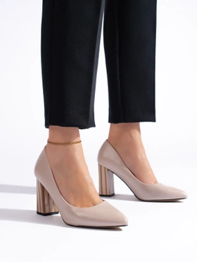 Beige Block Heel Pumps