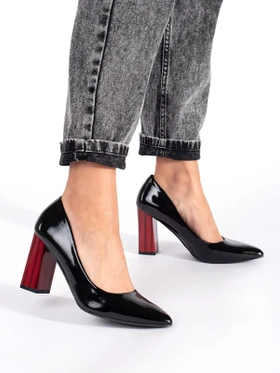 Sleek Black Patent Block Heels