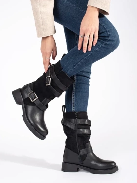 Chic Black Ankle Boots with Buckle Detail