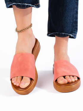 Powder Pink Suede Slip-On Sandals