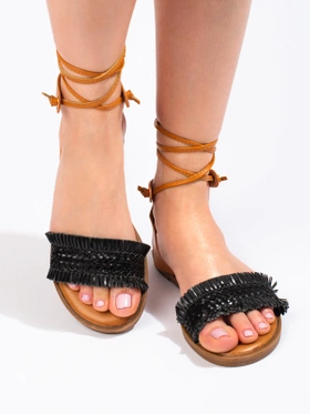 Lace-Up Black Sandals