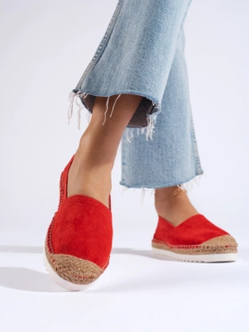 Red Leather Platform Espadrilles by T. Sokolski