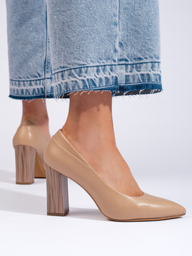 Beige Sergio Leone Heels with Decorative Block Heel