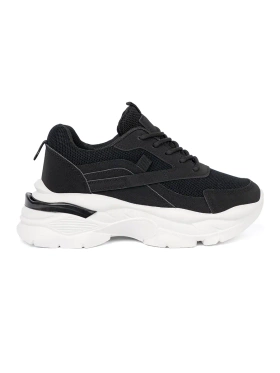 Black sporty sneakers on thick white sole