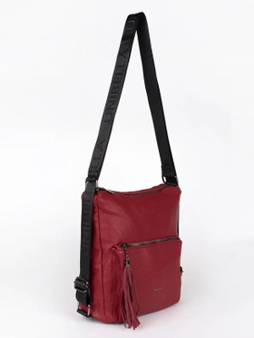 Red Convertible Backpack with Tassels