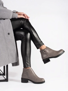 Gray Faux Leather Ankle Boots