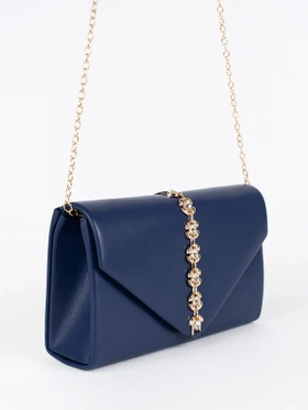 Chic Navy Clutch with Decorative Crystals