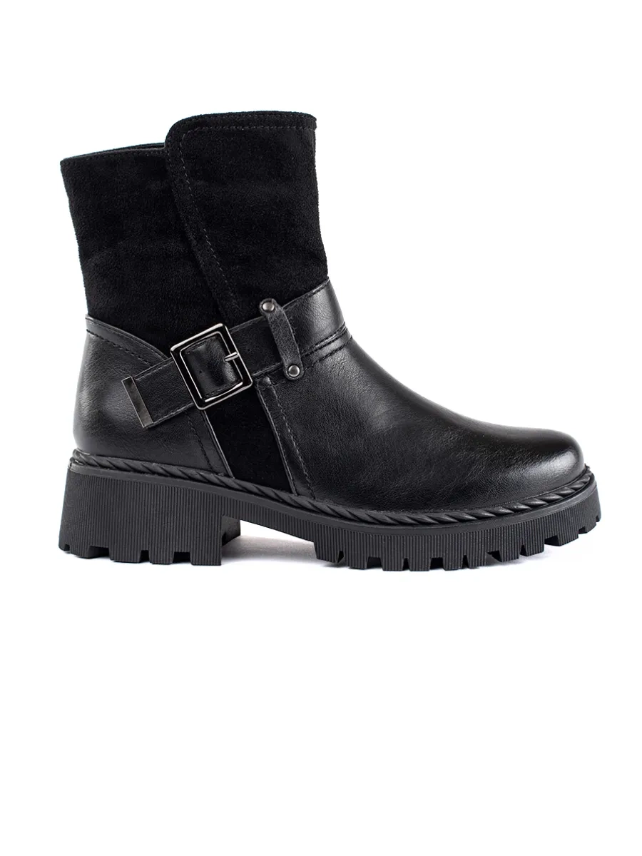 Black Ankle Boots with Decorative Buckle