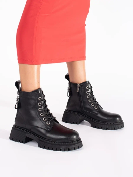 Sleek Black Leather Lace-Up Ankle Boots