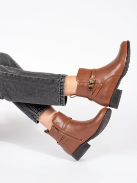 Chic Brown Ankle Boots with Decorative Strap