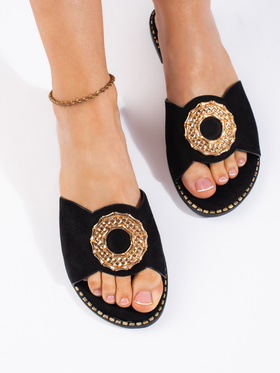 Black Suede Slide Sandals