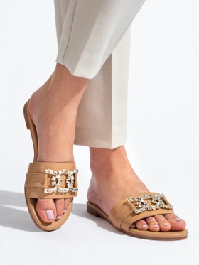 Chic Beige Slide Sandals with Elegant Buckle