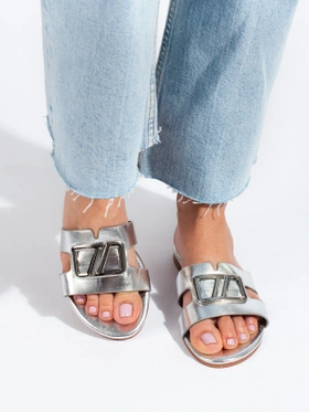 Silver Embellished Flat Slides