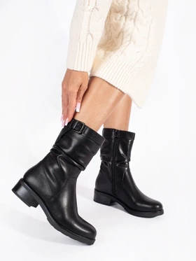 Warm Black Leather Ankle Boots