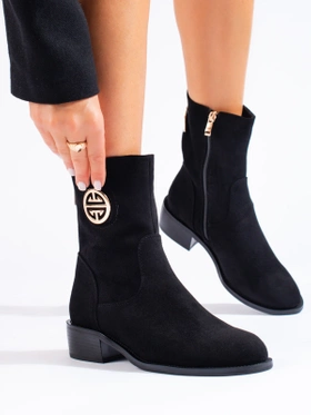 Suede High Ankle Boots in Black