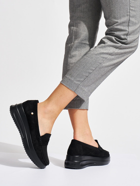 Suede Black Loafers with Chunky Platform