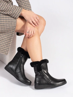 Warm Black Leather Ankle Boots with Faux Fur by Sergio Leone