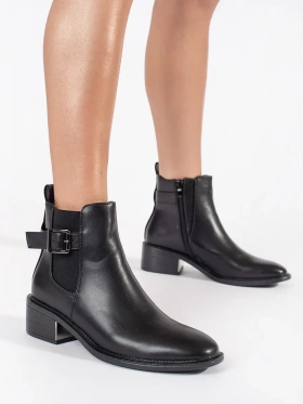 Black Ankle Boots with Buckle and Heels