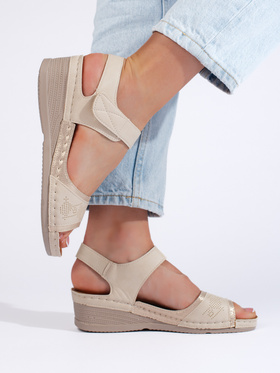 Beige Sandals with Velcro Strap