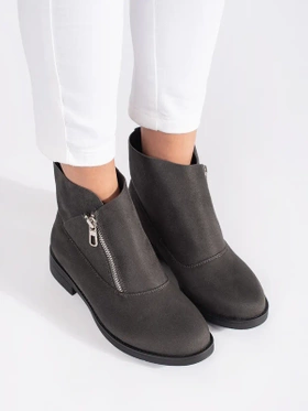 Grey Flat Boots with Zipper